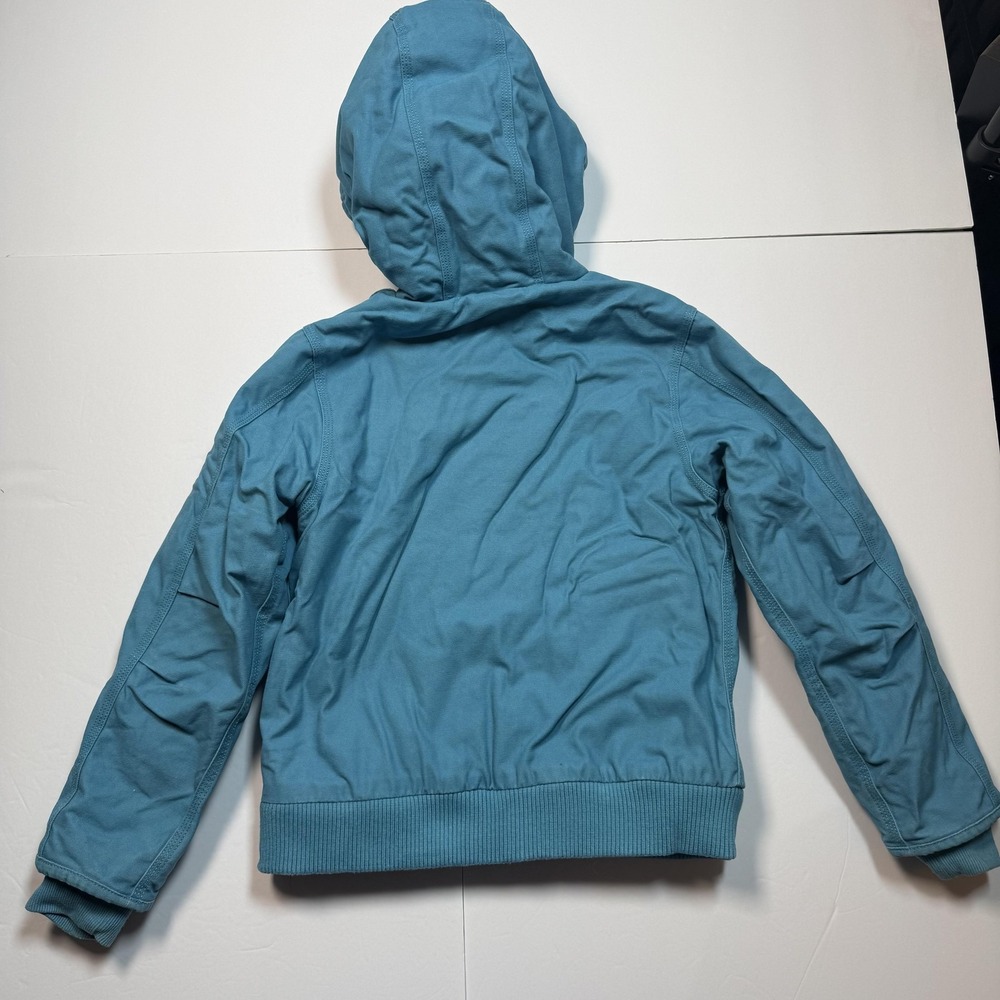 Carhartt Jacket Boys Medium 10-12 Blue Hooded Canvas Fleece Lined Workwear - Picture 2 of 7